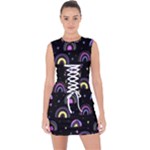 Wallpaper Pattern Rainbow Lace Up Front Bodycon Dress