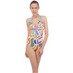 Abstract Pattern Background Halter Front Plunge Swimsuit