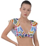 Abstract Pattern Background Plunge Frill Sleeve Bikini Top