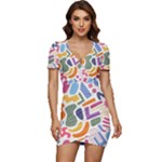 Abstract Pattern Background Low Cut Cap Sleeve Mini Dress