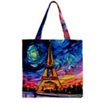 Eiffel Tower Starry Night Print Van Gogh Zipper Grocery Tote Bag