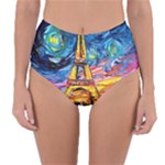 Eiffel Tower Starry Night Print Van Gogh Reversible High-Waist Bikini Bottoms