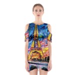 Eiffel Tower Starry Night Print Van Gogh Shoulder Cutout One Piece Dress