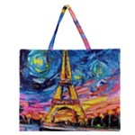 Eiffel Tower Starry Night Print Van Gogh Zipper Large Tote Bag