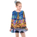 Eiffel Tower Starry Night Print Van Gogh Kids  Long Sleeve Dress