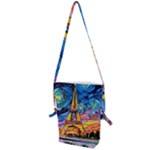 Eiffel Tower Starry Night Print Van Gogh Folding Shoulder Bag