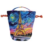Eiffel Tower Starry Night Print Van Gogh Drawstring Bucket Bag