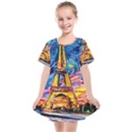 Eiffel Tower Starry Night Print Van Gogh Kids  Smock Dress