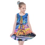 Eiffel Tower Starry Night Print Van Gogh Kids  Summer Dress