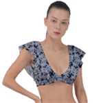 Ethnic symbols motif black and white pattern Plunge Frill Sleeve Bikini Top