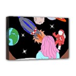 Girl Bed Space Planets Spaceship Rocket Astronaut Galaxy Universe Cosmos Woman Dream Imagination Bed Deluxe Canvas 18  x 12  (Stretched)