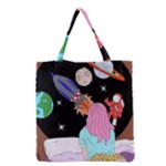 Girl Bed Space Planets Spaceship Rocket Astronaut Galaxy Universe Cosmos Woman Dream Imagination Bed Grocery Tote Bag