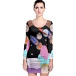 Girl Bed Space Planets Spaceship Rocket Astronaut Galaxy Universe Cosmos Woman Dream Imagination Bed Long Sleeve Bodycon Dress