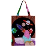 Girl Bed Space Planets Spaceship Rocket Astronaut Galaxy Universe Cosmos Woman Dream Imagination Bed Zipper Classic Tote Bag
