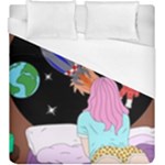 Girl Bed Space Planets Spaceship Rocket Astronaut Galaxy Universe Cosmos Woman Dream Imagination Bed Duvet Cover (King Size)