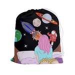 Girl Bed Space Planets Spaceship Rocket Astronaut Galaxy Universe Cosmos Woman Dream Imagination Bed Drawstring Pouch (2XL)