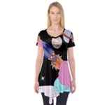 Girl Bed Space Planets Spaceship Rocket Astronaut Galaxy Universe Cosmos Woman Dream Imagination Bed Short Sleeve Tunic 