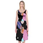 Girl Bed Space Planets Spaceship Rocket Astronaut Galaxy Universe Cosmos Woman Dream Imagination Bed Midi Sleeveless Dress