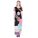 Girl Bed Space Planets Spaceship Rocket Astronaut Galaxy Universe Cosmos Woman Dream Imagination Bed Short Sleeve Maxi Dress
