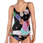 Girl Bed Space Planets Spaceship Rocket Astronaut Galaxy Universe Cosmos Woman Dream Imagination Bed Tankini Set