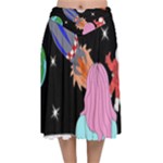 Girl Bed Space Planets Spaceship Rocket Astronaut Galaxy Universe Cosmos Woman Dream Imagination Bed Velvet Flared Midi Skirt