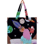 Girl Bed Space Planets Spaceship Rocket Astronaut Galaxy Universe Cosmos Woman Dream Imagination Bed Canvas Travel Bag