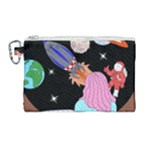 Girl Bed Space Planets Spaceship Rocket Astronaut Galaxy Universe Cosmos Woman Dream Imagination Bed Canvas Cosmetic Bag (Large)
