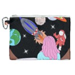 Girl Bed Space Planets Spaceship Rocket Astronaut Galaxy Universe Cosmos Woman Dream Imagination Bed Canvas Cosmetic Bag (XL)