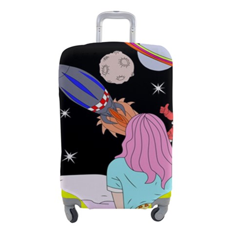 Girl Bed Space Planets Spaceship Rocket Astronaut Galaxy Universe Cosmos Woman Dream Imagination Bed Luggage Cover (Small) from UrbanLoad.com