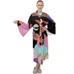 Girl Bed Space Planets Spaceship Rocket Astronaut Galaxy Universe Cosmos Woman Dream Imagination Bed Maxi Velvet Kimono