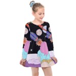 Girl Bed Space Planets Spaceship Rocket Astronaut Galaxy Universe Cosmos Woman Dream Imagination Bed Kids  Long Sleeve Dress