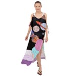 Girl Bed Space Planets Spaceship Rocket Astronaut Galaxy Universe Cosmos Woman Dream Imagination Bed Maxi Chiffon Cover Up Dress