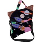 Girl Bed Space Planets Spaceship Rocket Astronaut Galaxy Universe Cosmos Woman Dream Imagination Bed Fold Over Handle Tote Bag