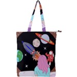 Girl Bed Space Planets Spaceship Rocket Astronaut Galaxy Universe Cosmos Woman Dream Imagination Bed Double Zip Up Tote Bag