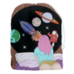 Girl Bed Space Planets Spaceship Rocket Astronaut Galaxy Universe Cosmos Woman Dream Imagination Bed Drawstring Pouch (3XL)