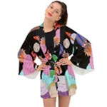 Girl Bed Space Planets Spaceship Rocket Astronaut Galaxy Universe Cosmos Woman Dream Imagination Bed Long Sleeve Kimono