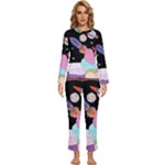 Girl Bed Space Planets Spaceship Rocket Astronaut Galaxy Universe Cosmos Woman Dream Imagination Bed Womens  Long Sleeve Lightweight Pajamas Set