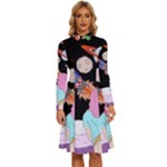 Girl Bed Space Planets Spaceship Rocket Astronaut Galaxy Universe Cosmos Woman Dream Imagination Bed Long Sleeve Shirt Collar A-Line Dress