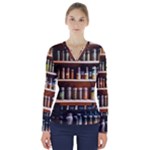 Alcohol Apothecary Book Cover Booze Bottles Gothic Magic Medicine Oils Ornate Pharmacy V-Neck Long Sleeve Top