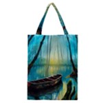 Swamp Bayou Rowboat Sunset Landscape Lake Water Moss Trees Logs Nature Scene Boat Twilight Quiet Classic Tote Bag