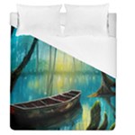 Swamp Bayou Rowboat Sunset Landscape Lake Water Moss Trees Logs Nature Scene Boat Twilight Quiet Duvet Cover (Queen Size)