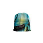 Swamp Bayou Rowboat Sunset Landscape Lake Water Moss Trees Logs Nature Scene Boat Twilight Quiet Drawstring Pouch (XS)