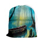 Swamp Bayou Rowboat Sunset Landscape Lake Water Moss Trees Logs Nature Scene Boat Twilight Quiet Drawstring Pouch (2XL)