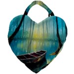 Swamp Bayou Rowboat Sunset Landscape Lake Water Moss Trees Logs Nature Scene Boat Twilight Quiet Giant Heart Shaped Tote