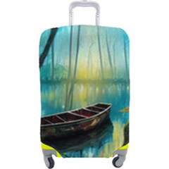 Swamp Bayou Rowboat Sunset Landscape Lake Water Moss Trees Logs Nature Scene Boat Twilight Quiet Luggage Cover (Large) from UrbanLoad.com