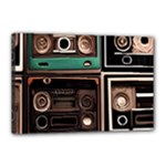 Retro Electronics Old Antiques Texture Wallpaper Vintage Cassette Tapes Retrospective Canvas 18  x 12  (Stretched)