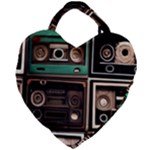 Retro Electronics Old Antiques Texture Wallpaper Vintage Cassette Tapes Retrospective Giant Heart Shaped Tote