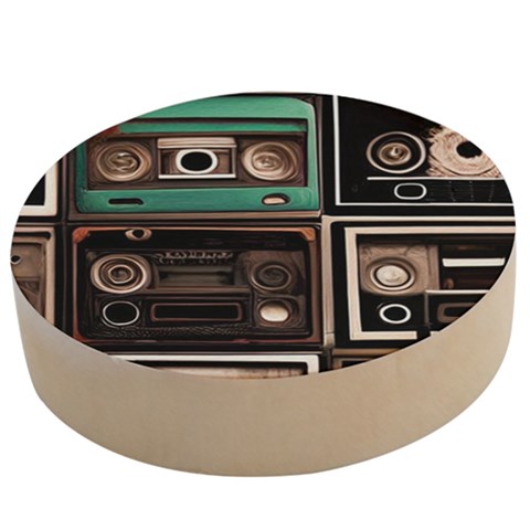 Retro Electronics Old Antiques Texture Wallpaper Vintage Cassette Tapes Retrospective Wooden Bottle Opener (Round) from UrbanLoad.com
