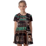 Retro Electronics Old Antiques Texture Wallpaper Vintage Cassette Tapes Retrospective Kids  Short Sleeve Pinafore Style Dress