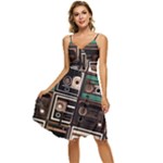 Retro Electronics Old Antiques Texture Wallpaper Vintage Cassette Tapes Retrospective Sleeveless Tie Front Chiffon Dress